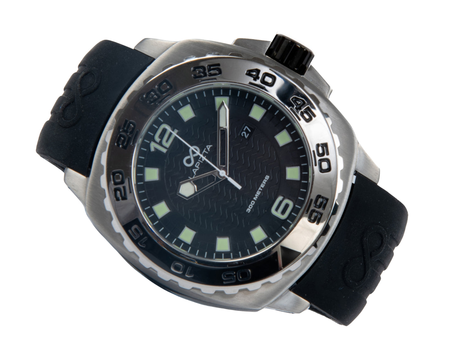 Lapizta Audax 43/48MM 300M WR Black Dive Watch with Rubber Strap in Steel