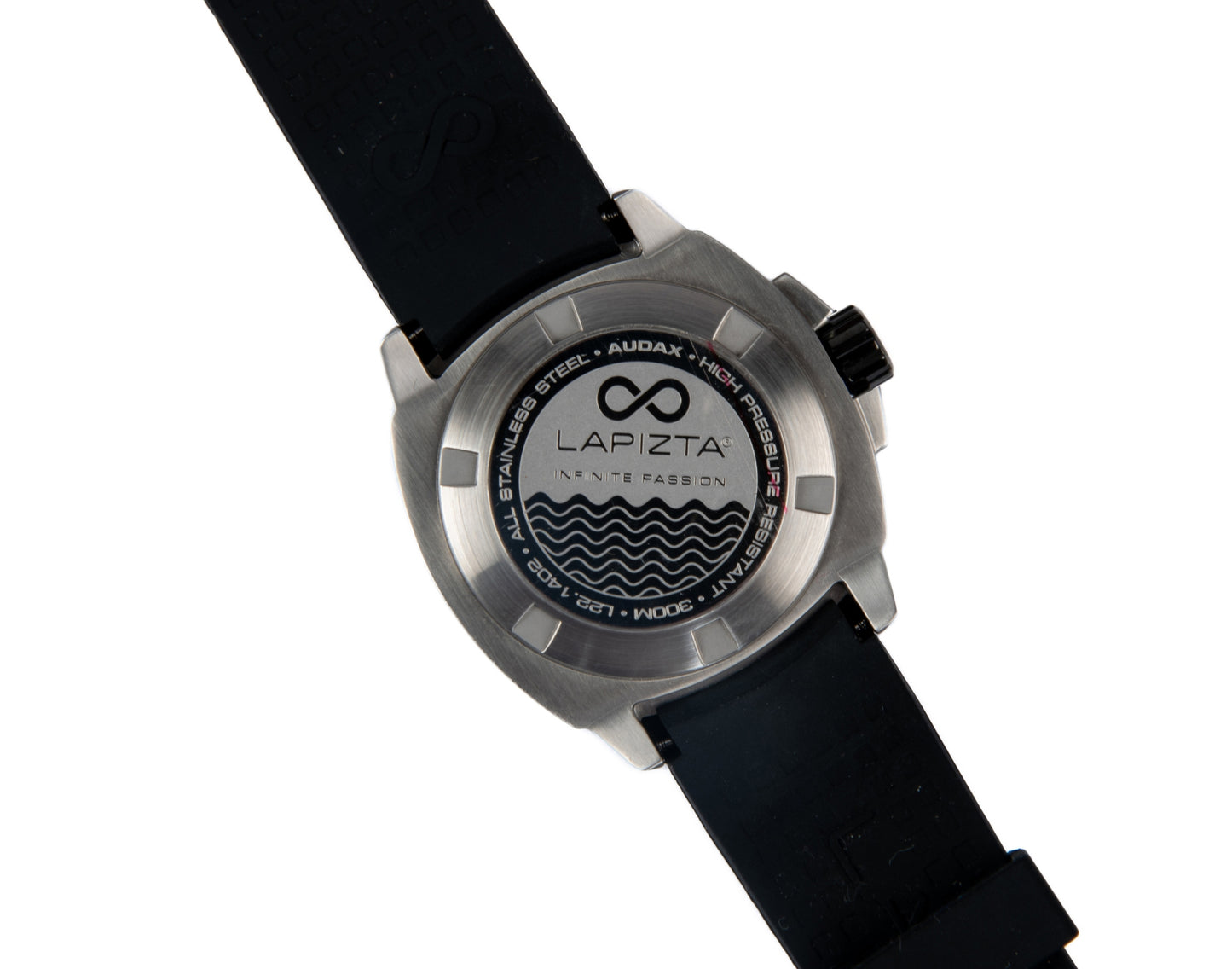 Lapizta Audax 43/48MM 300M WR Black Dive Watch with Rubber Strap in Steel