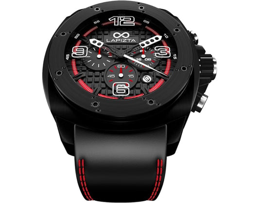 Lapizta Oryx 48MM 100M WR Bulky Black Chronograph Watch With Leather Strap