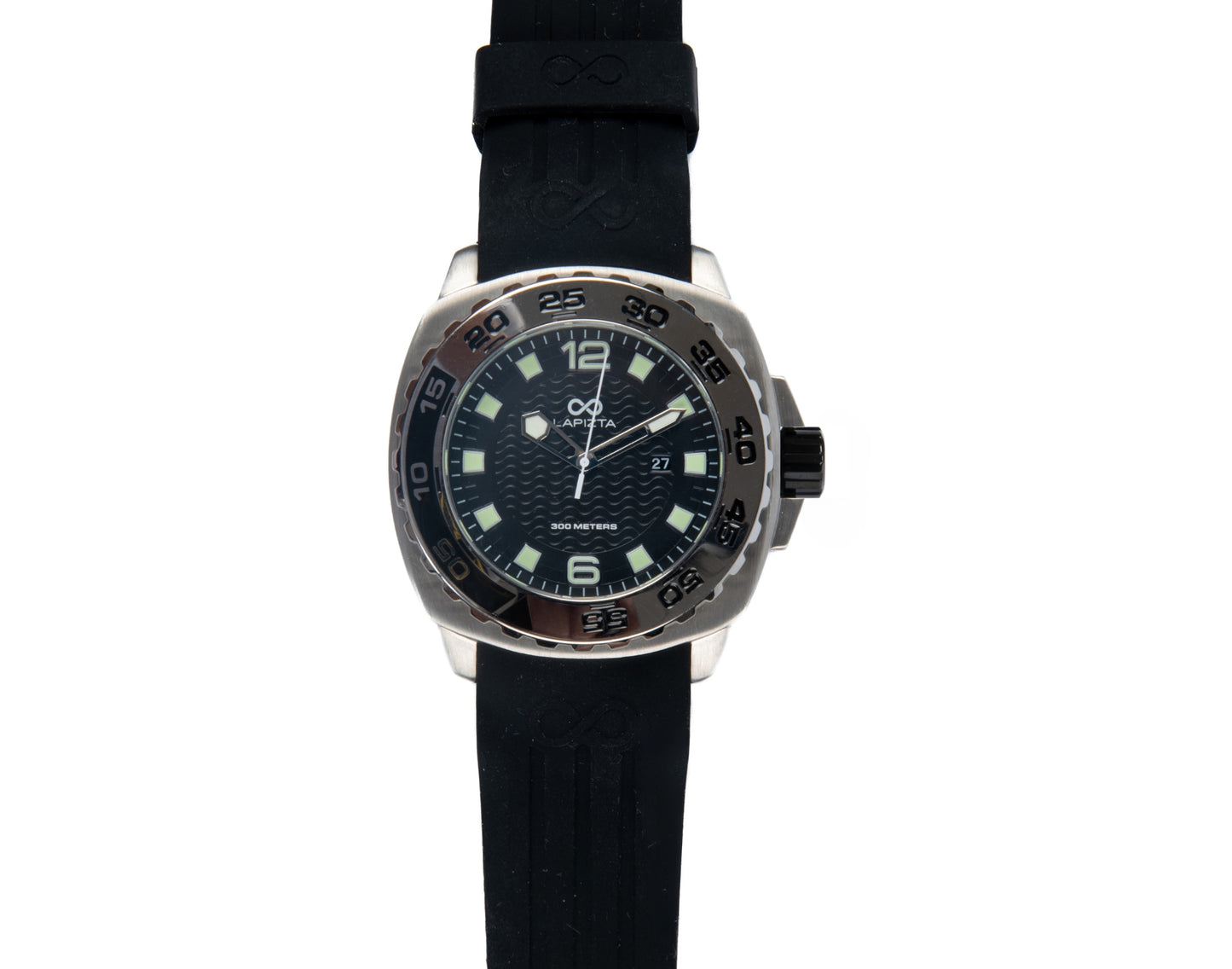 Lapizta Audax 43/48MM 300M WR Black Dive Watch with Rubber Strap in Steel