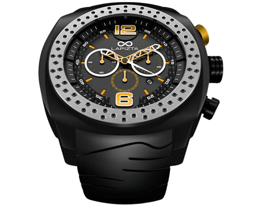 Lapizta Accentor 100M WR Black and Yellow Chronograph Racing Watch In 48MM