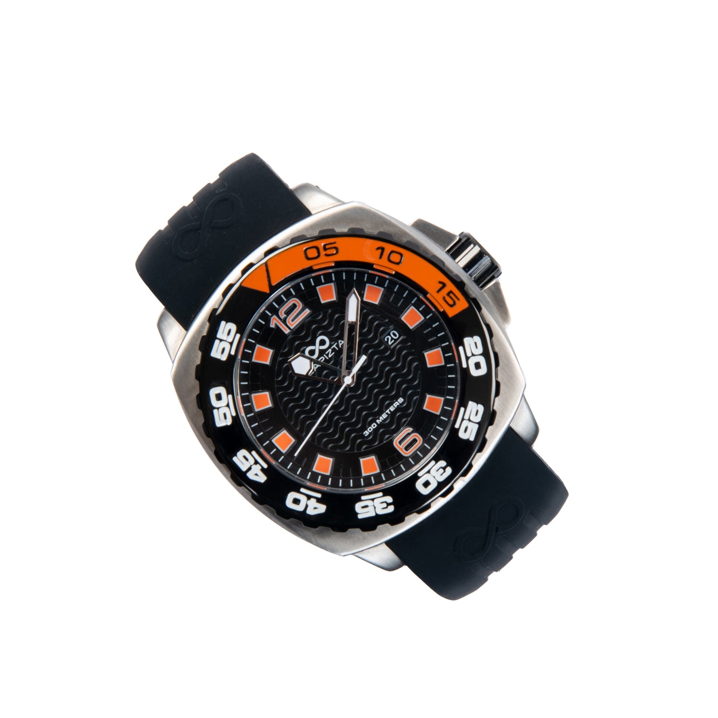 Lapizta Audax 48MM 300M WR Orange Dive Watch with Rubber Strap in Steel