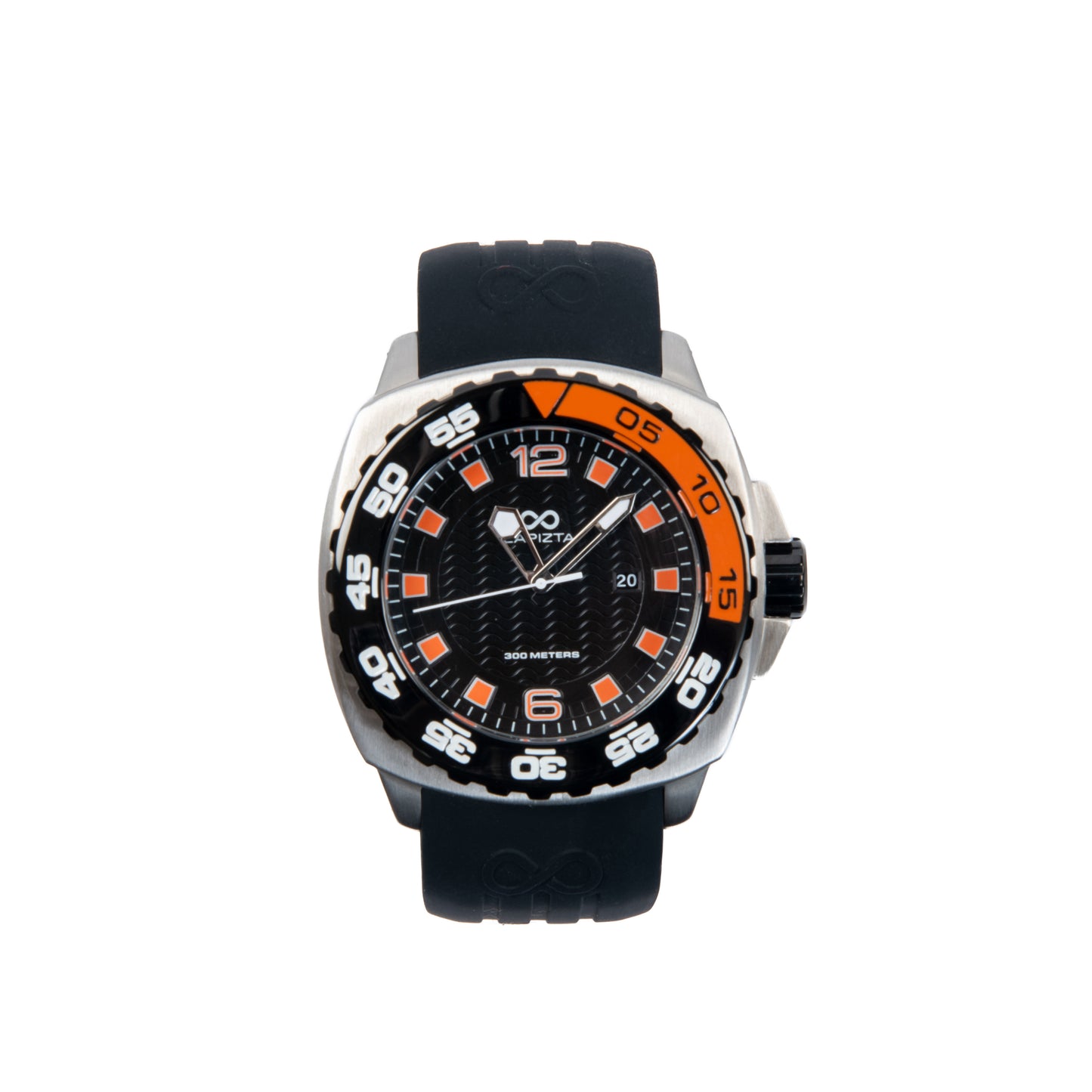 Lapizta Audax 48MM 300M WR Orange Dive Watch with Rubber Strap in Steel