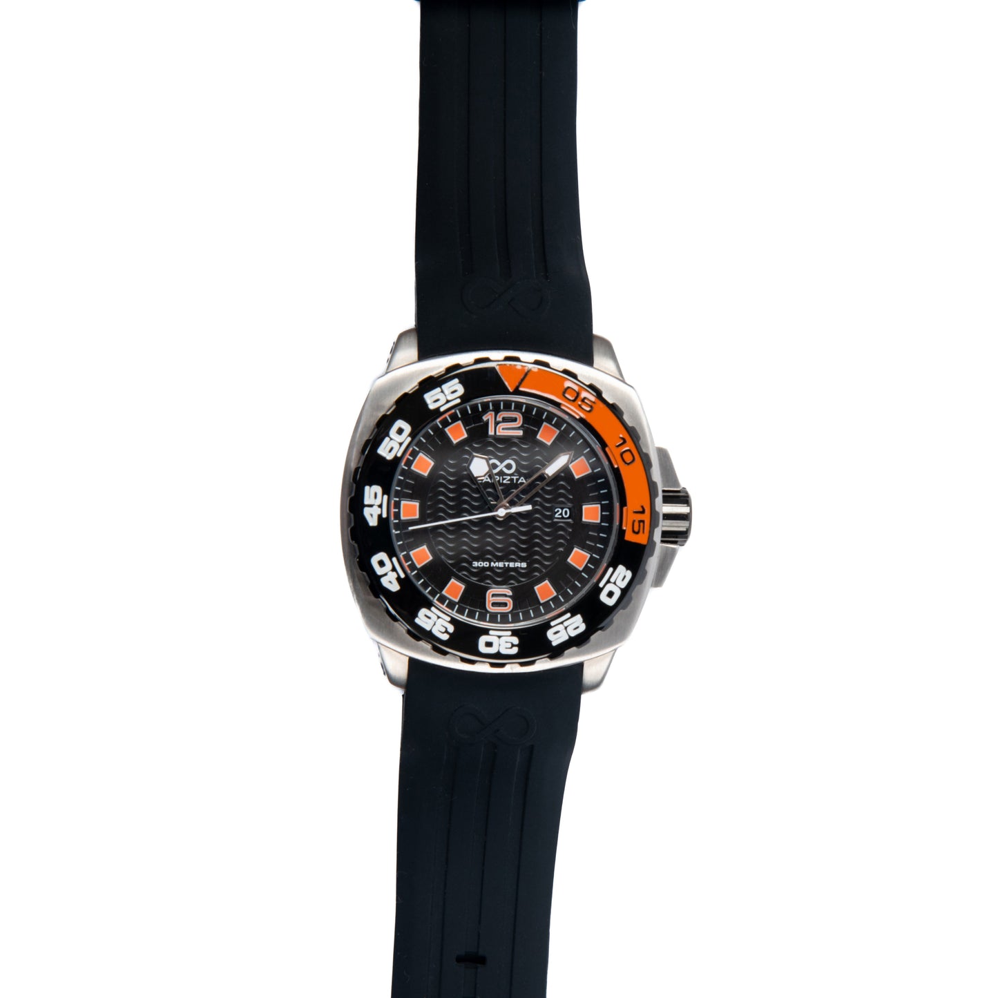 Lapizta Audax 48MM 300M WR Orange Dive Watch with Rubber Strap in Steel
