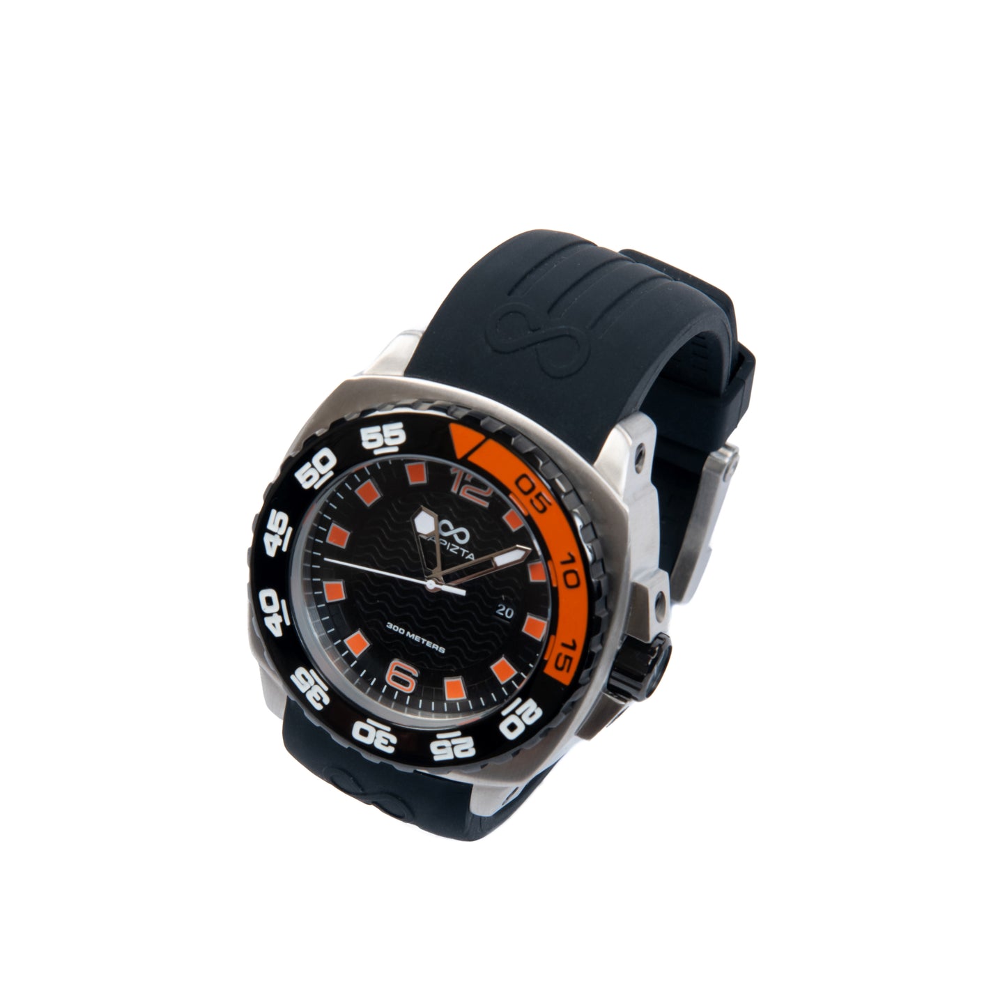 Lapizta Audax 48MM 300M WR Orange Dive Watch with Rubber Strap in Steel