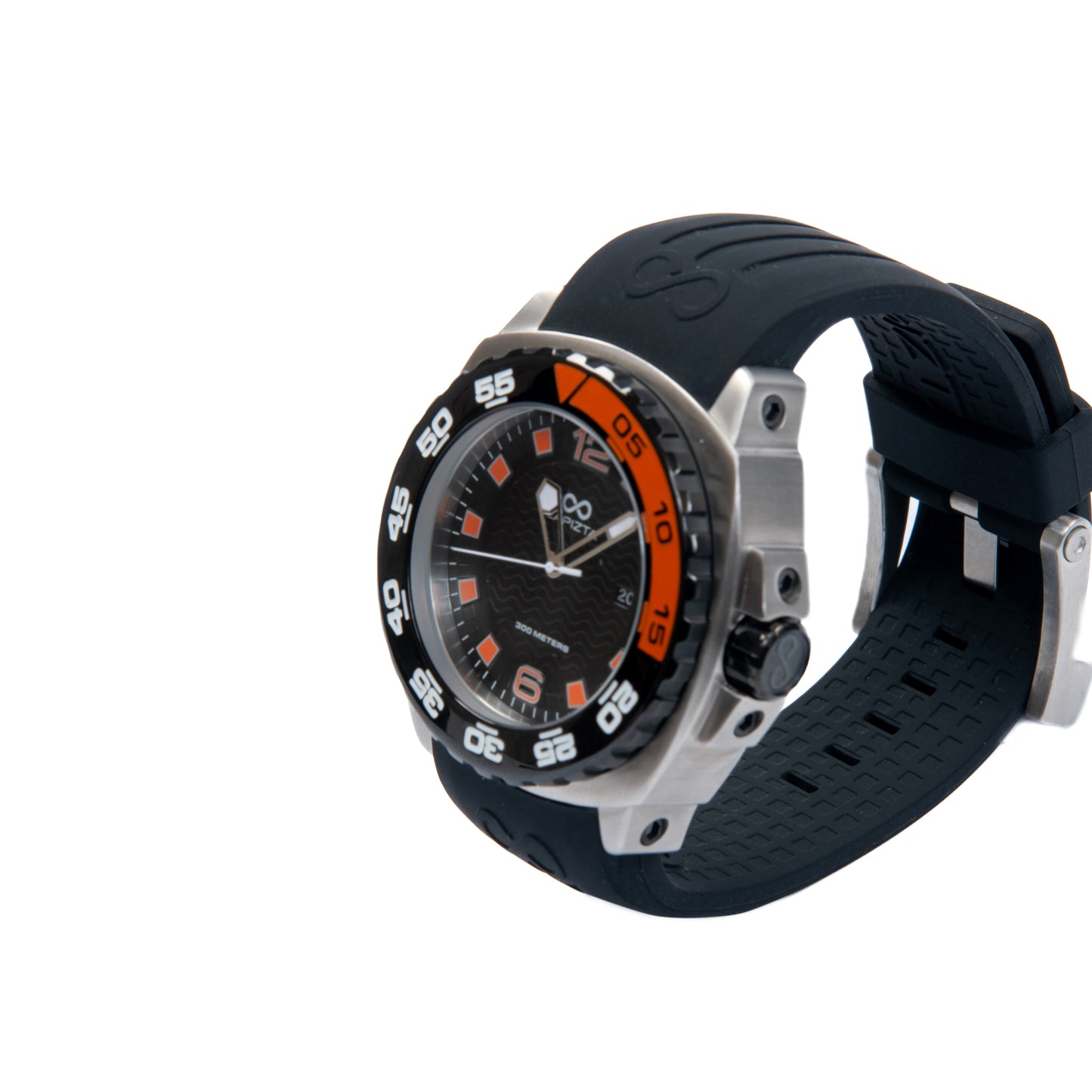 Lapizta Audax 48MM 300M WR Orange Dive Watch with Rubber Strap in Steel