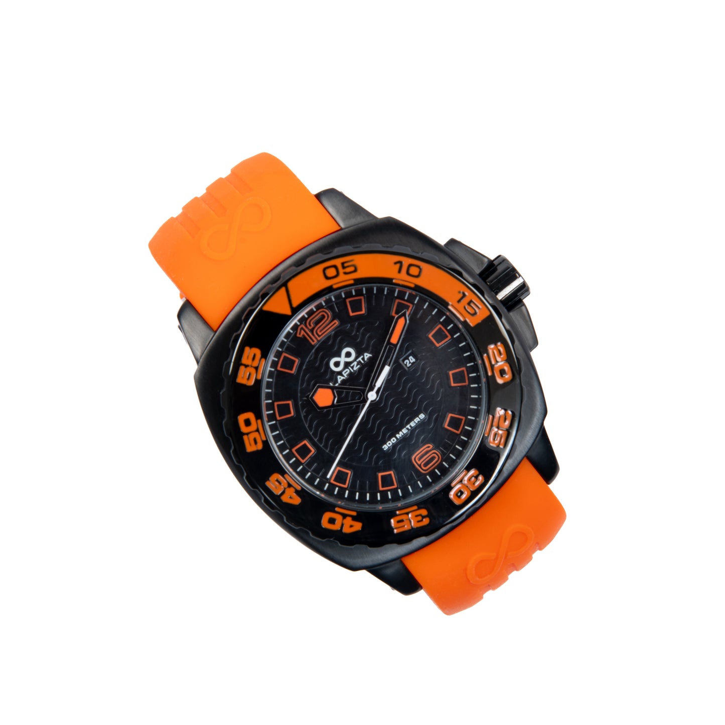 Lapizta Audax 43MM 300M WR Orange Dive Watch in Black with Rubber Strap