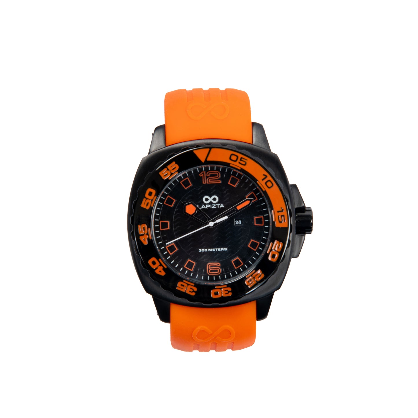 Lapizta Audax 43MM 300M WR Orange Dive Watch in Black with Rubber Strap