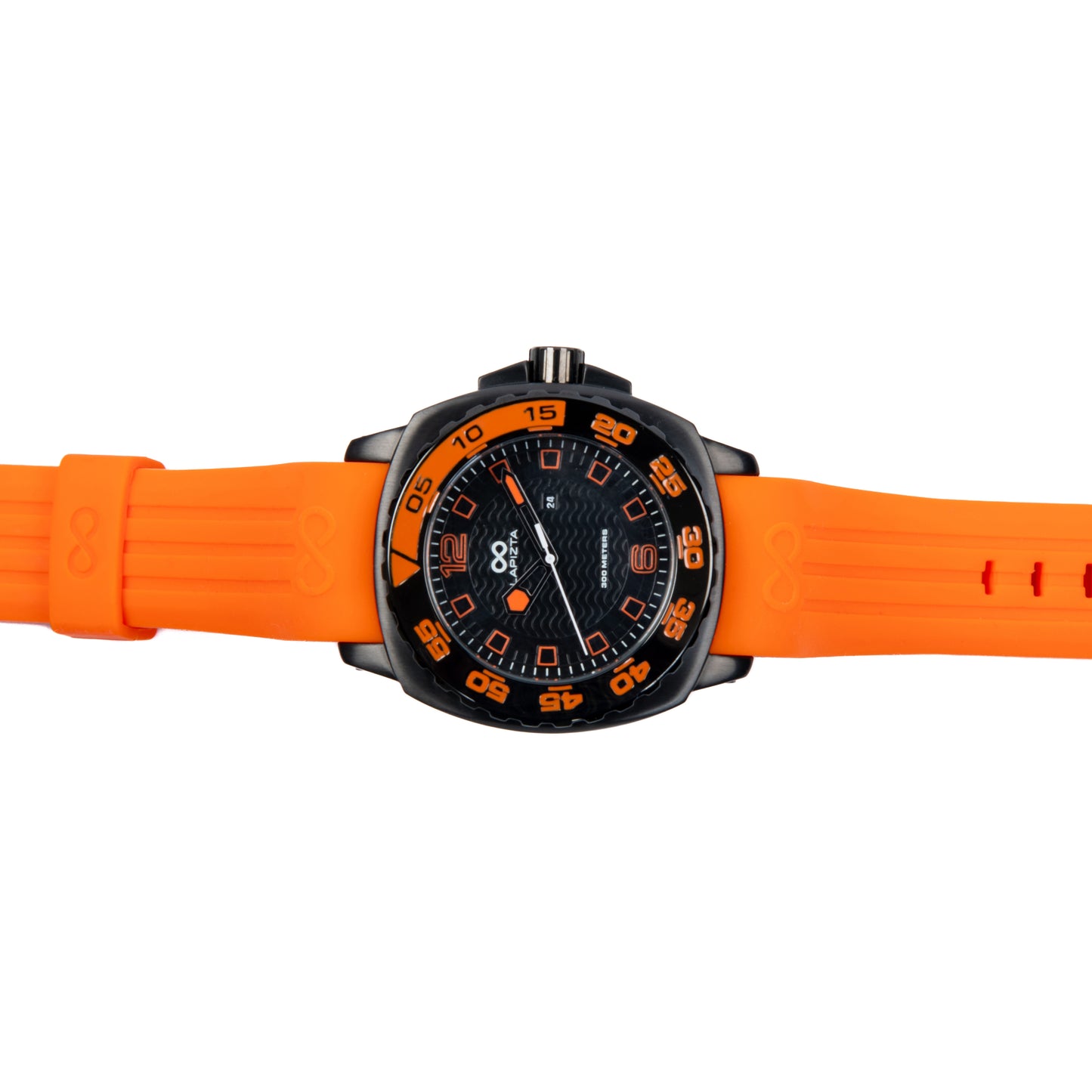 Lapizta Audax 43MM 300M WR Orange Dive Watch in Black with Rubber Strap