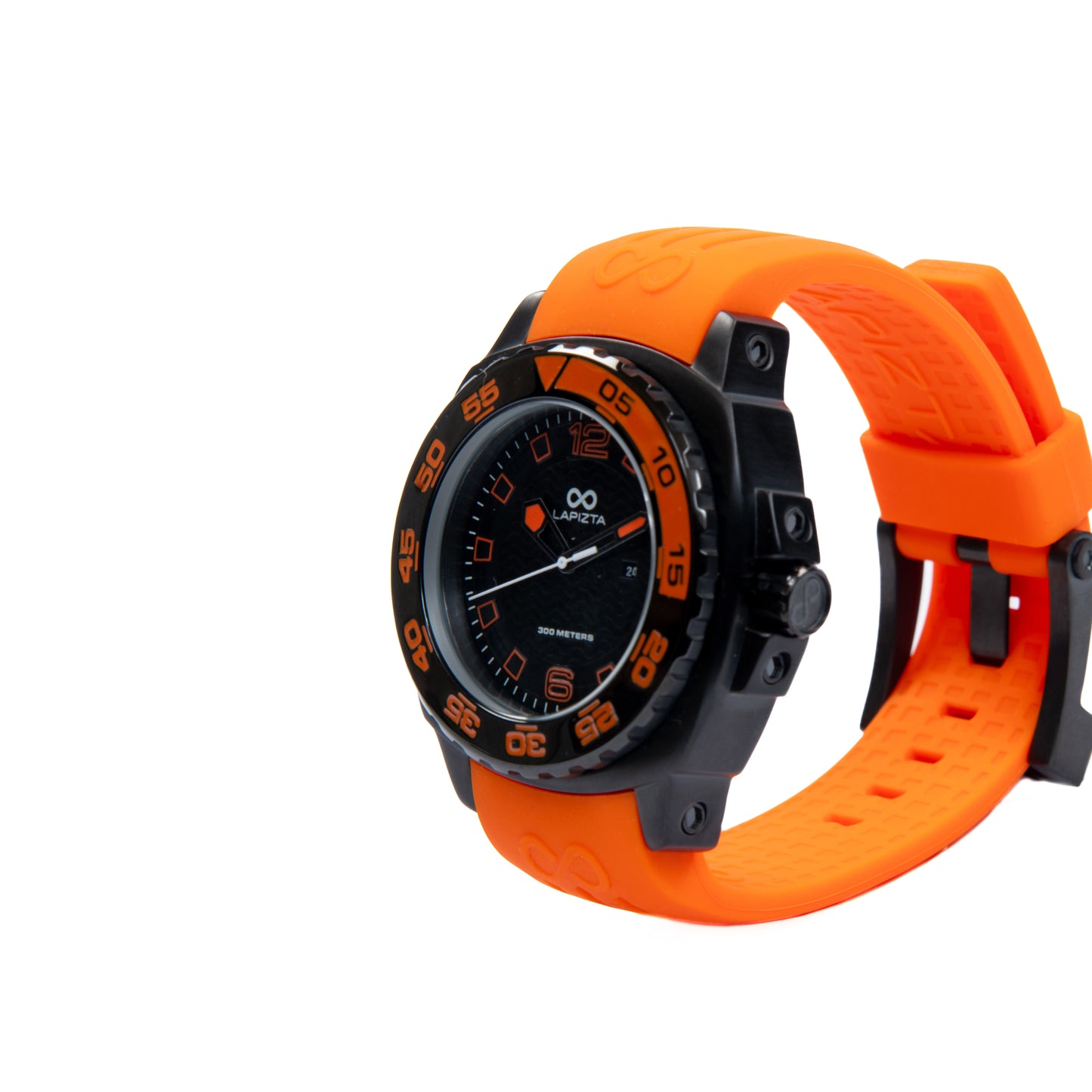Lapizta Audax 43MM 300M WR Orange Dive Watch in Black with Rubber Strap