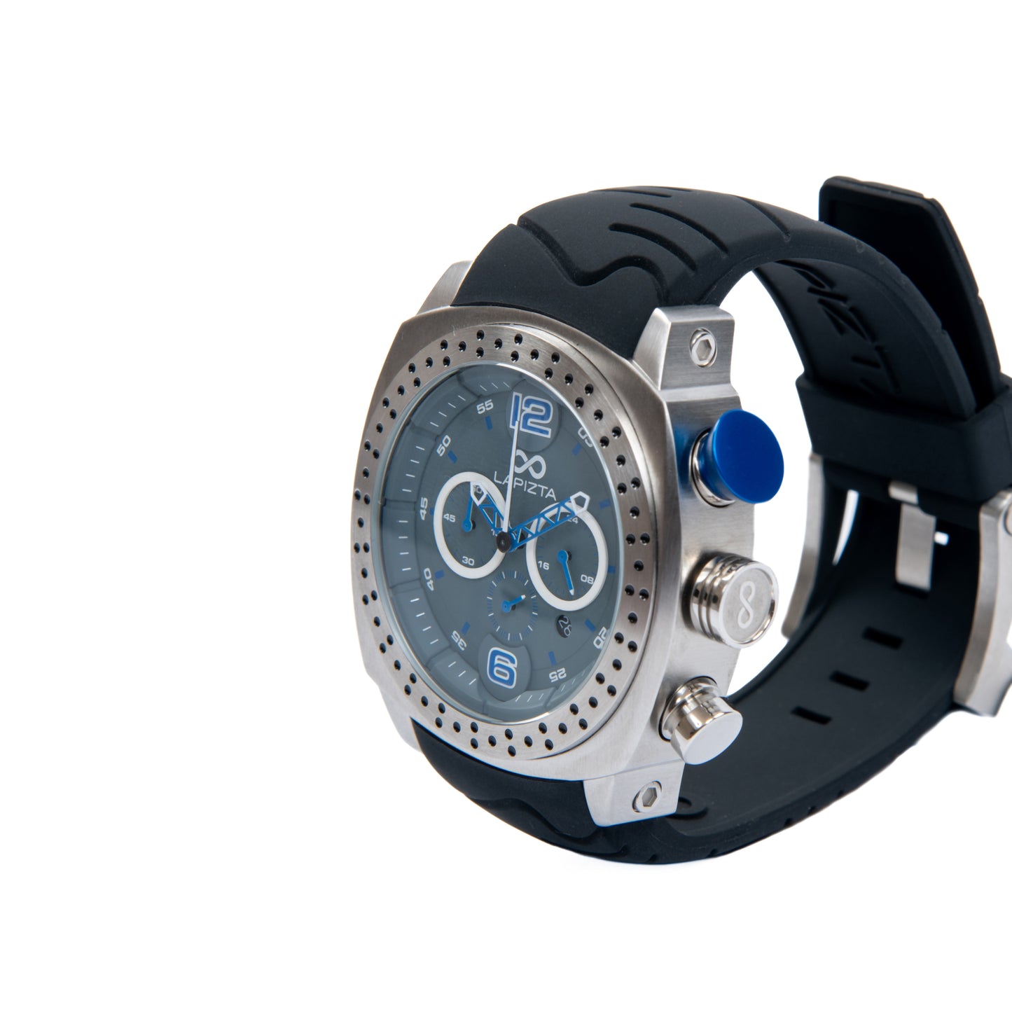 Lapizta Accentor 100M WR Steel and Blue Racing Chronograph Watch In 48MM