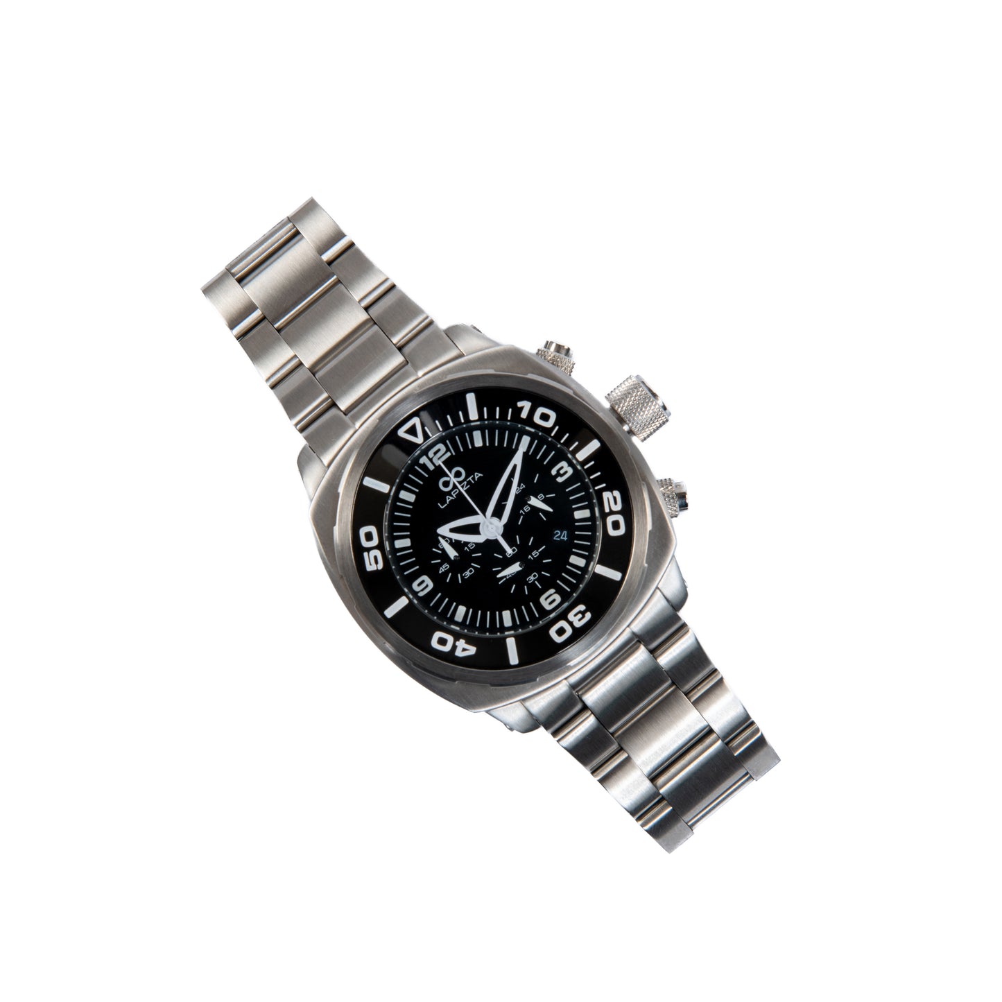 Lapizta Zatara 43/48MM 100M WR Black Chronograph Watch with Steel Bracelet