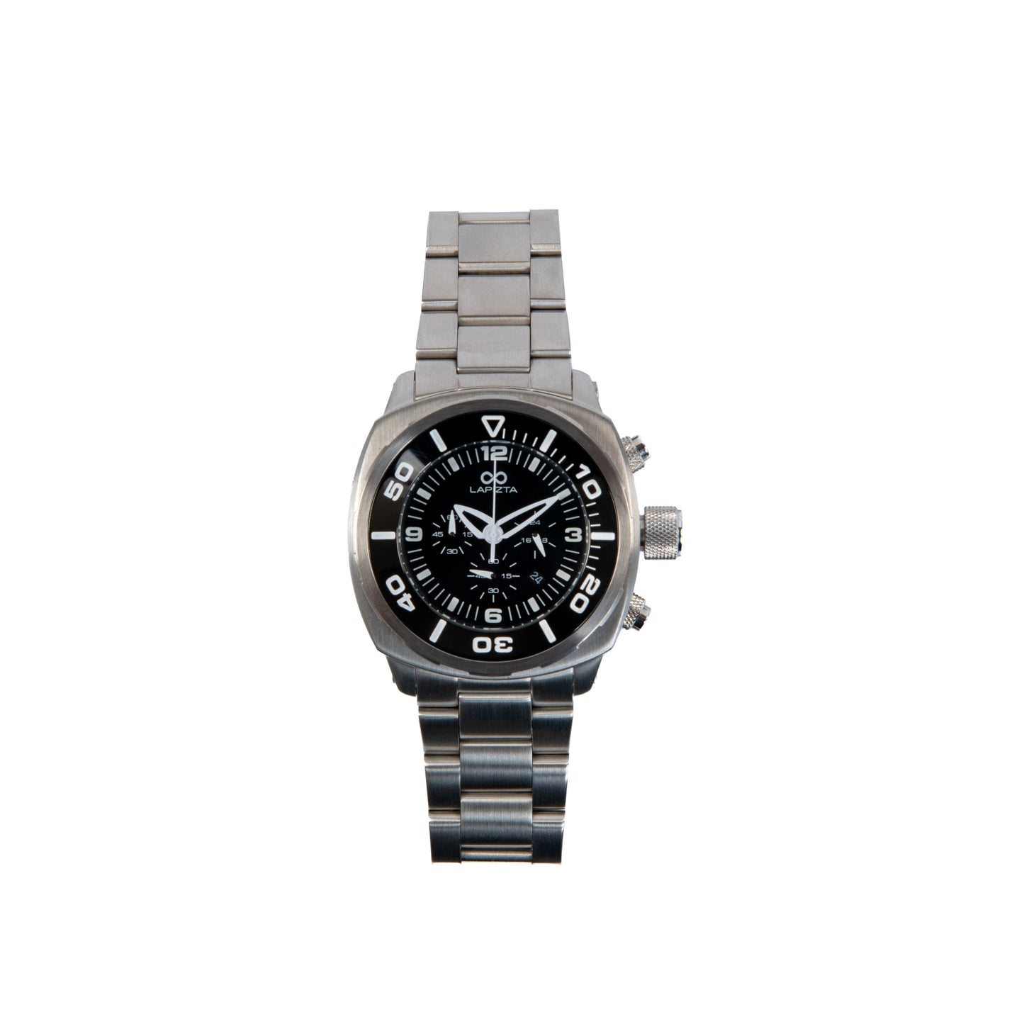 Lapizta Zatara 43/48MM 100M WR Black Chronograph Watch with Steel Bracelet