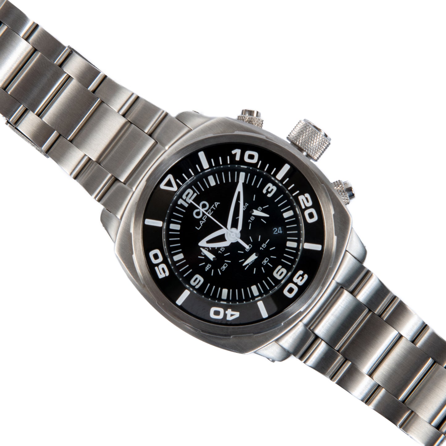 Lapizta Zatara 43/48MM 100M WR Black Chronograph Watch with Steel Bracelet