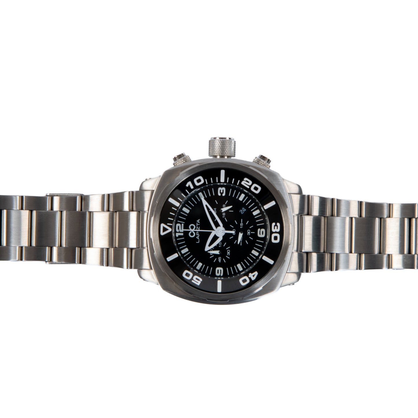 Lapizta Zatara 43/48MM 100M WR Black Chronograph Watch with Steel Bracelet