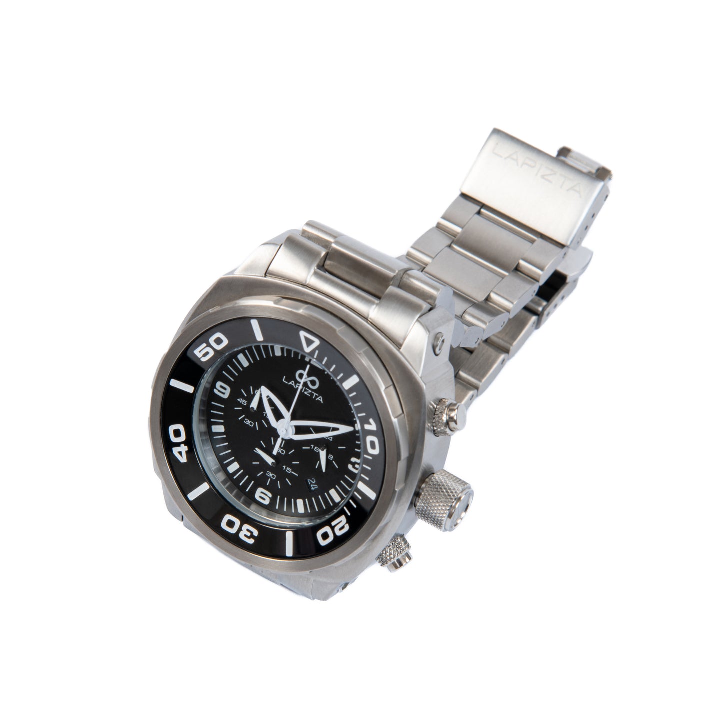 Lapizta Zatara 43/48MM 100M WR Black Chronograph Watch with Steel Bracelet