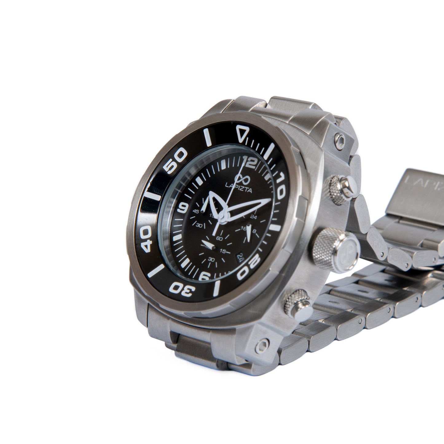 Lapizta Zatara 43/48MM 100M WR Black Chronograph Watch with Steel Bracelet