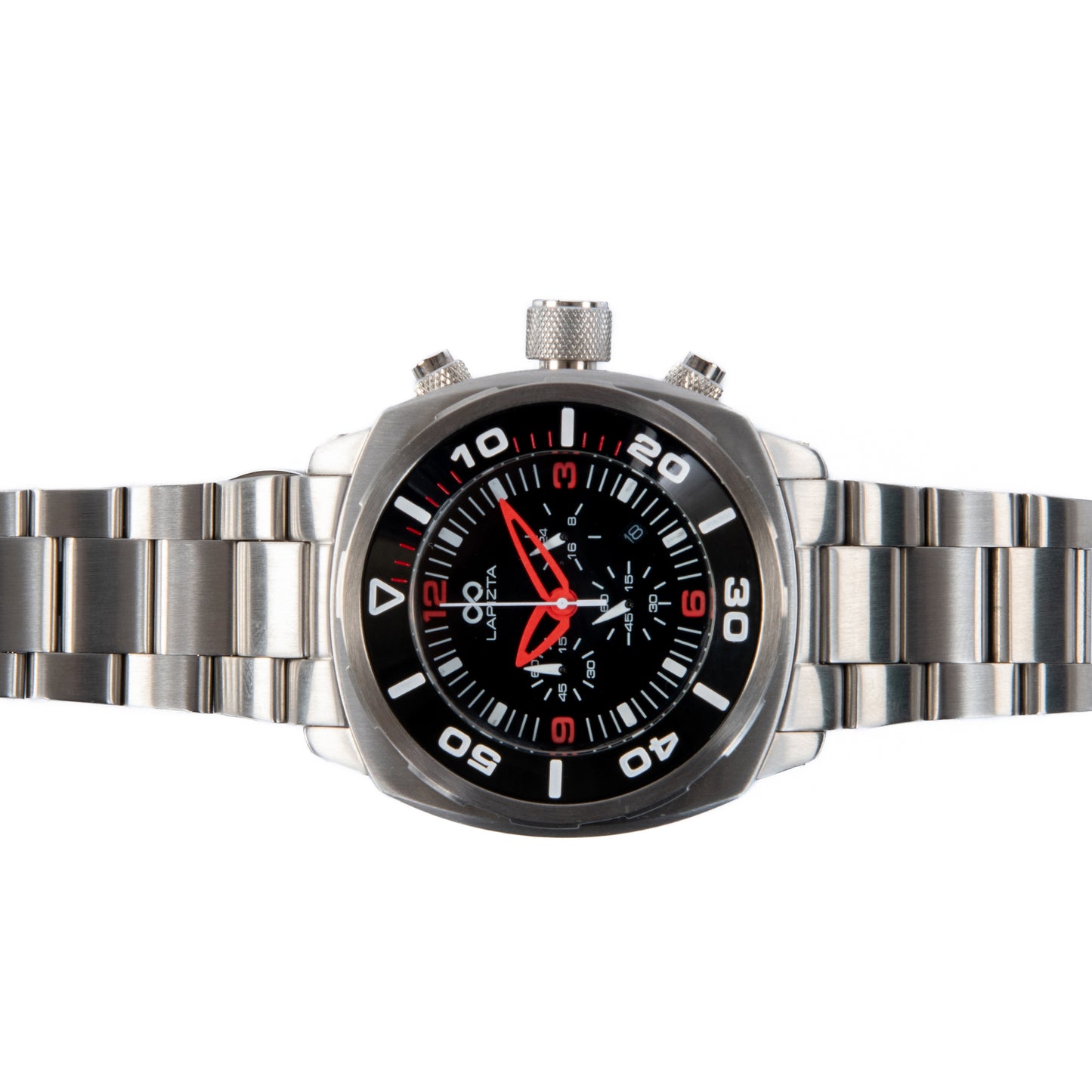 Lapizta Zatara 43/48MM 100M WR Red Chronograph Watch with Steel Bracelet