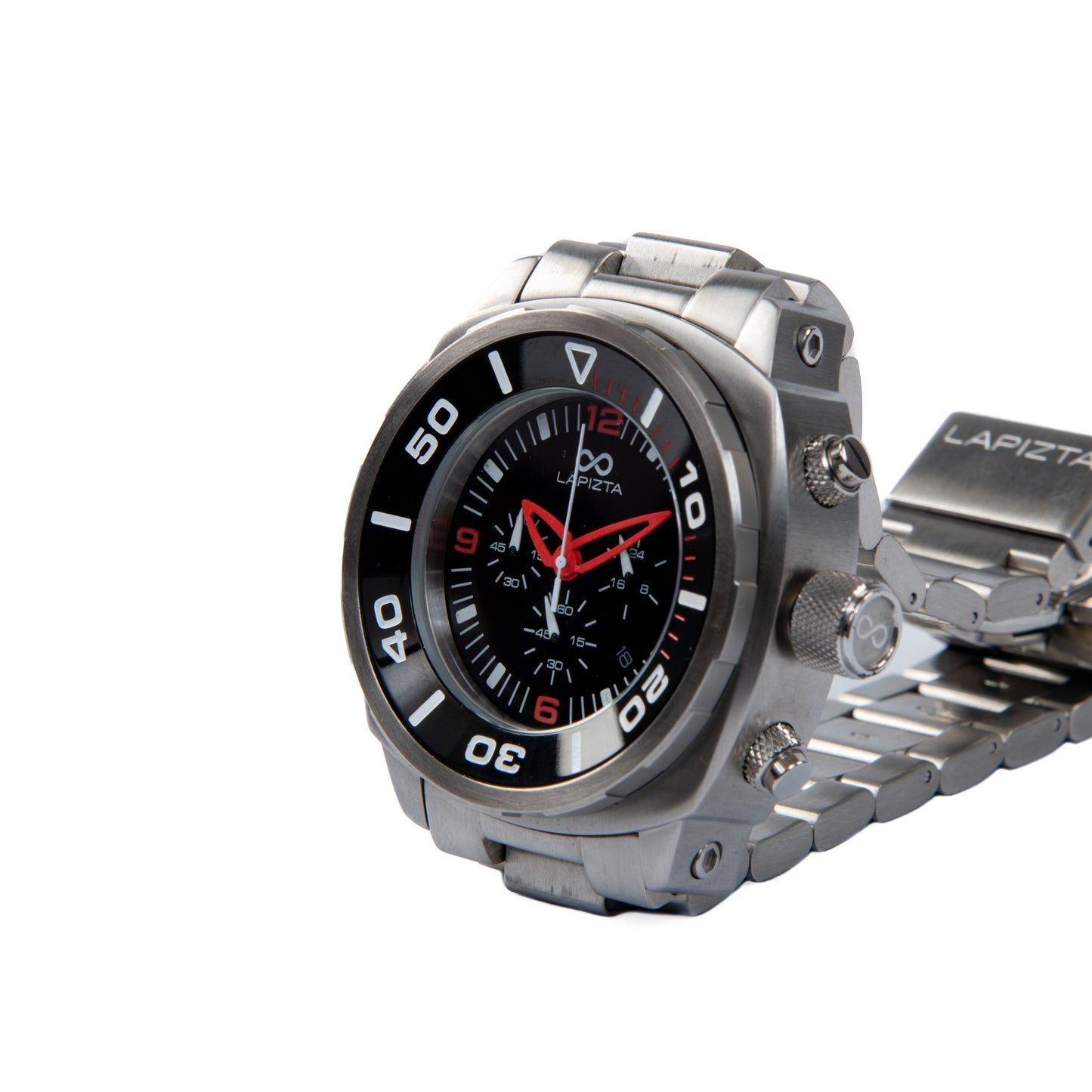 Lapizta Zatara 43/48MM 100M WR Red Chronograph Watch with Steel Bracelet