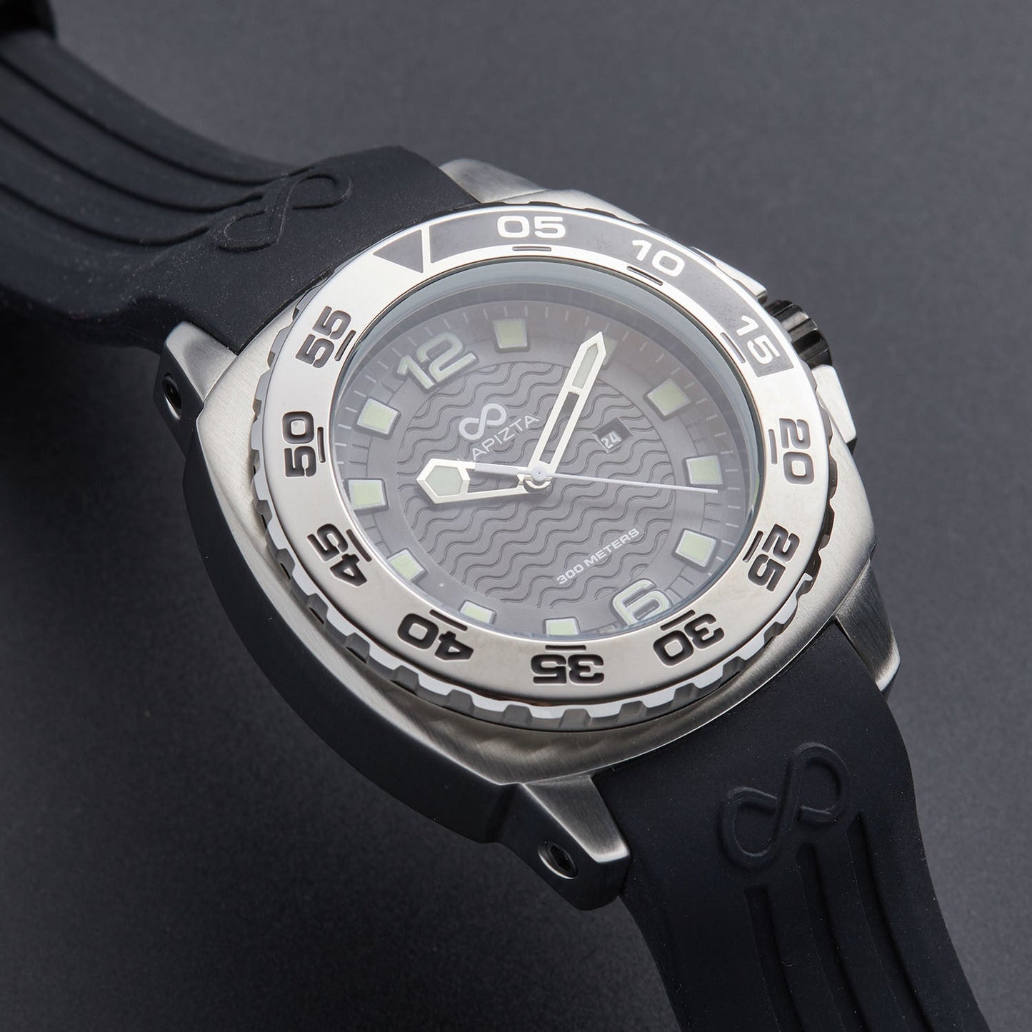 Lapizta Audax 43/48MM 300M WR Black Dive Watch with Rubber Strap in Steel