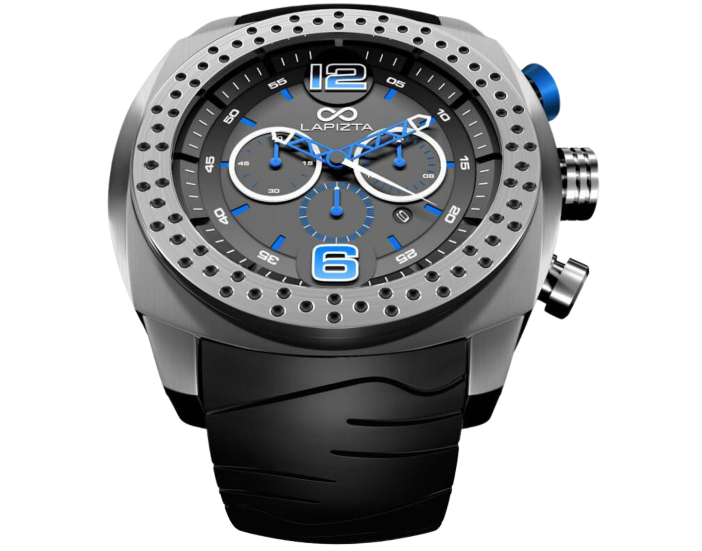Lapizta Accentor 100M WR Steel and Blue Racing Chronograph Watch In 48MM