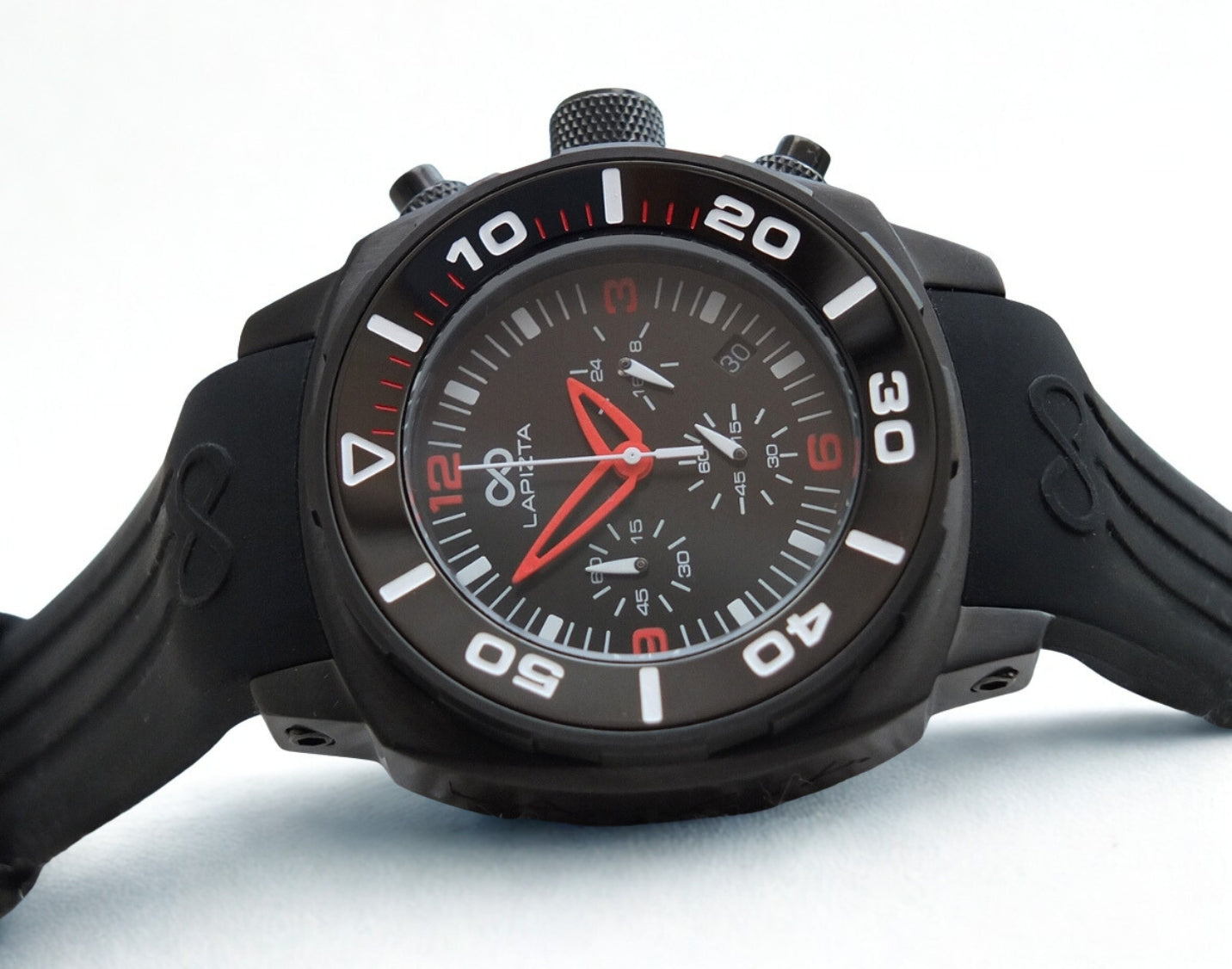 Lapizta Zatara 43/48MM 100M WR Red Dial Rubber Strap Chronograph Watch