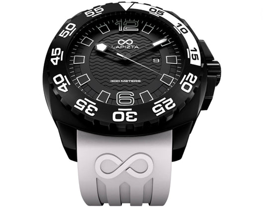 Lapizta Audax 43/48MM 300M WR White Dive Watch with Rubber Strap in Black