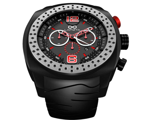 Lapizta Accentor 100M WR Black and Red Chronograph Racing Watch In 48MM