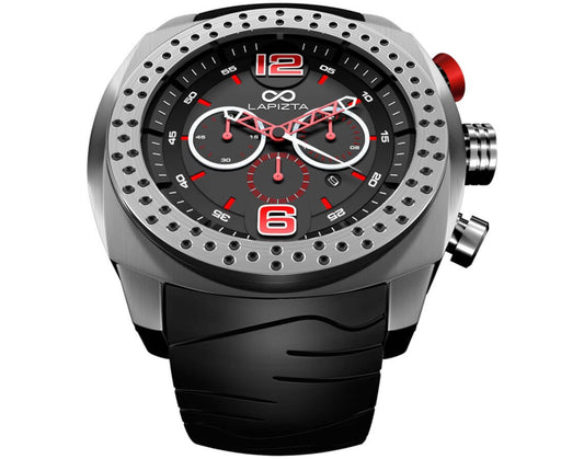 Lapizta Accentor 100M WR Steel and Red Chronograph Racing Watch In 48MM
