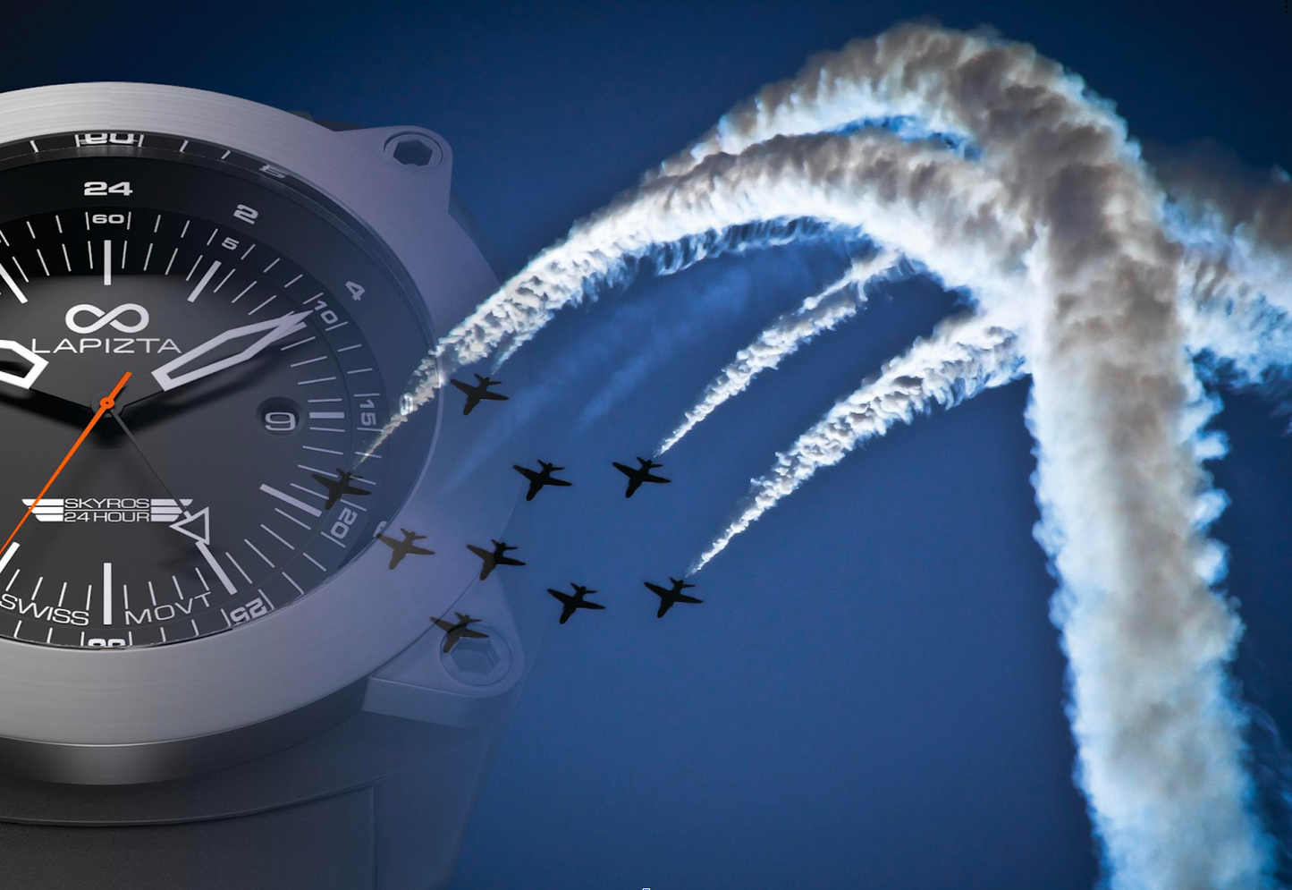 Lapizta Skyros 48MM 100M WR GMT Swiss Movement Pilots Watch With Steel Bezel