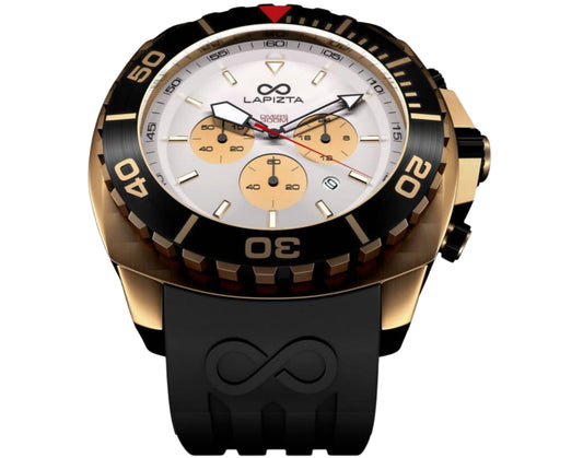 Lapizta Izurus 300M WR 48MM White Dial Gold Chronograph Dive Watch
