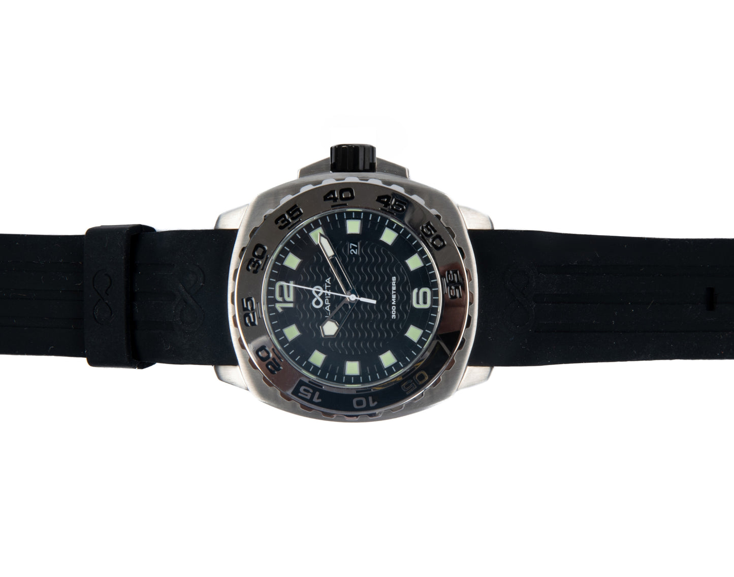 Lapizta Audax 43/48MM 300M WR Black Dive Watch with Rubber Strap in Steel