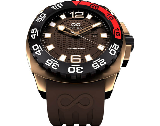 Lapizta Audax 43/48MM 300M WR Brown Dive Watch with Rubber Strap in Gold
