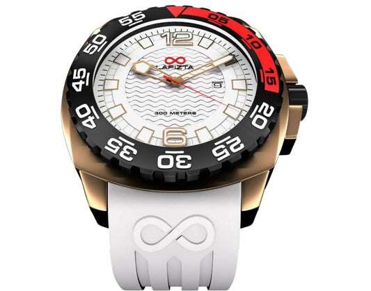 Lapizta Audax 43MM 300M WR White Dive Watch in Gold with Rubber Strap