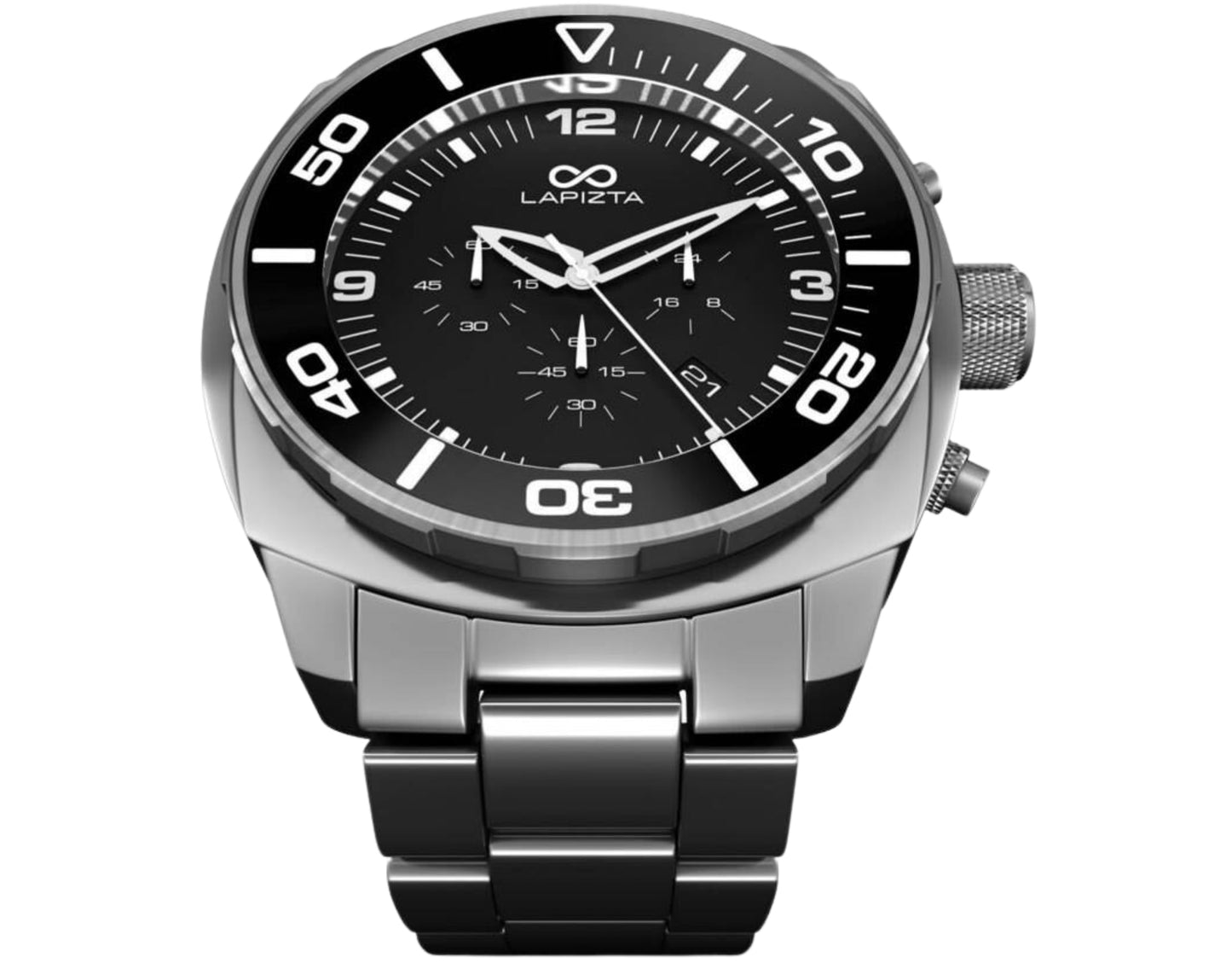 Lapizta Zatara 43/48MM 100M WR Black Chronograph Watch with Steel Bracelet