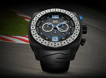 100M WR Racing and Swim Ready 48MM Black Chronograph Watch By Lapizta Accentor