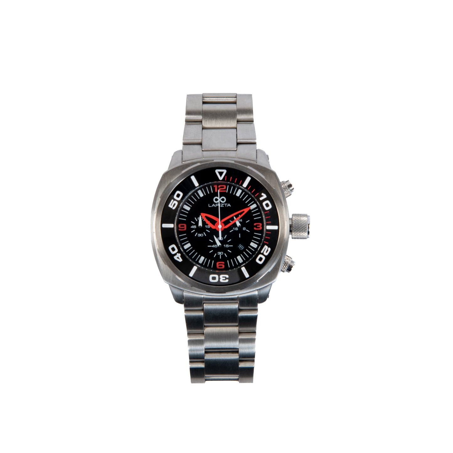 100M WR Durable, Stylish, and Precise 43/48MM Red Chronograph Watch with Steel Bracelet By Lapizta Zatara