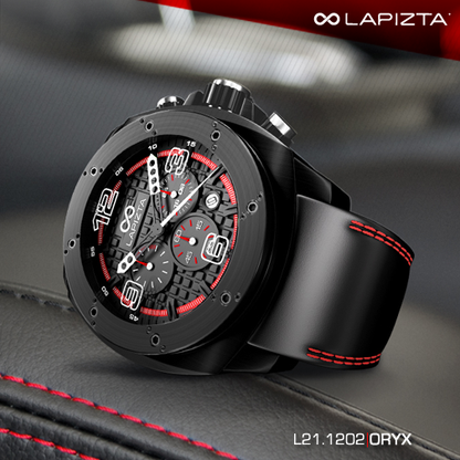 100M WR Precision Timing & Leather Strap 48MM Bulky Black Chronograph Watch By Lapizta Oryx