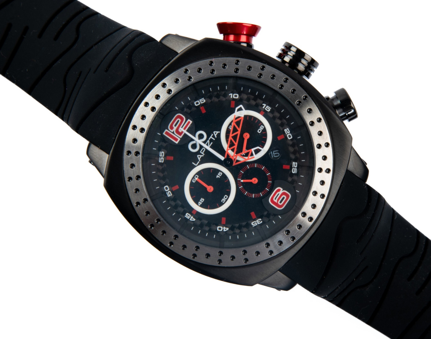 Lapizta Accentor 100M WR Black and Red Chronograph Racing Watch In 48MM