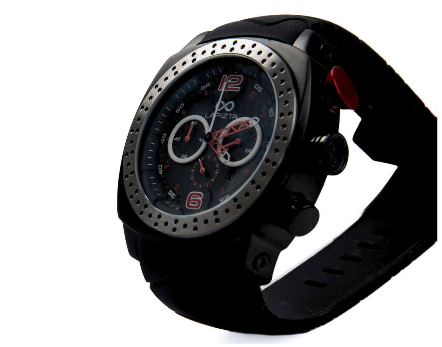 Lapizta Accentor 100M WR Black and Red Chronograph Racing Watch In 48MM