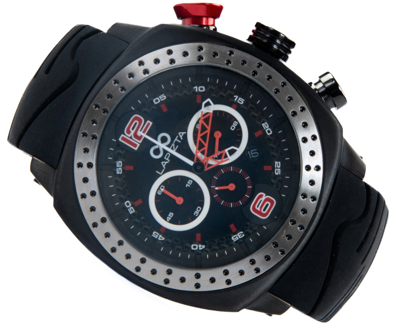 Lapizta Accentor 100M WR Black and Red Chronograph Racing Watch In 48MM