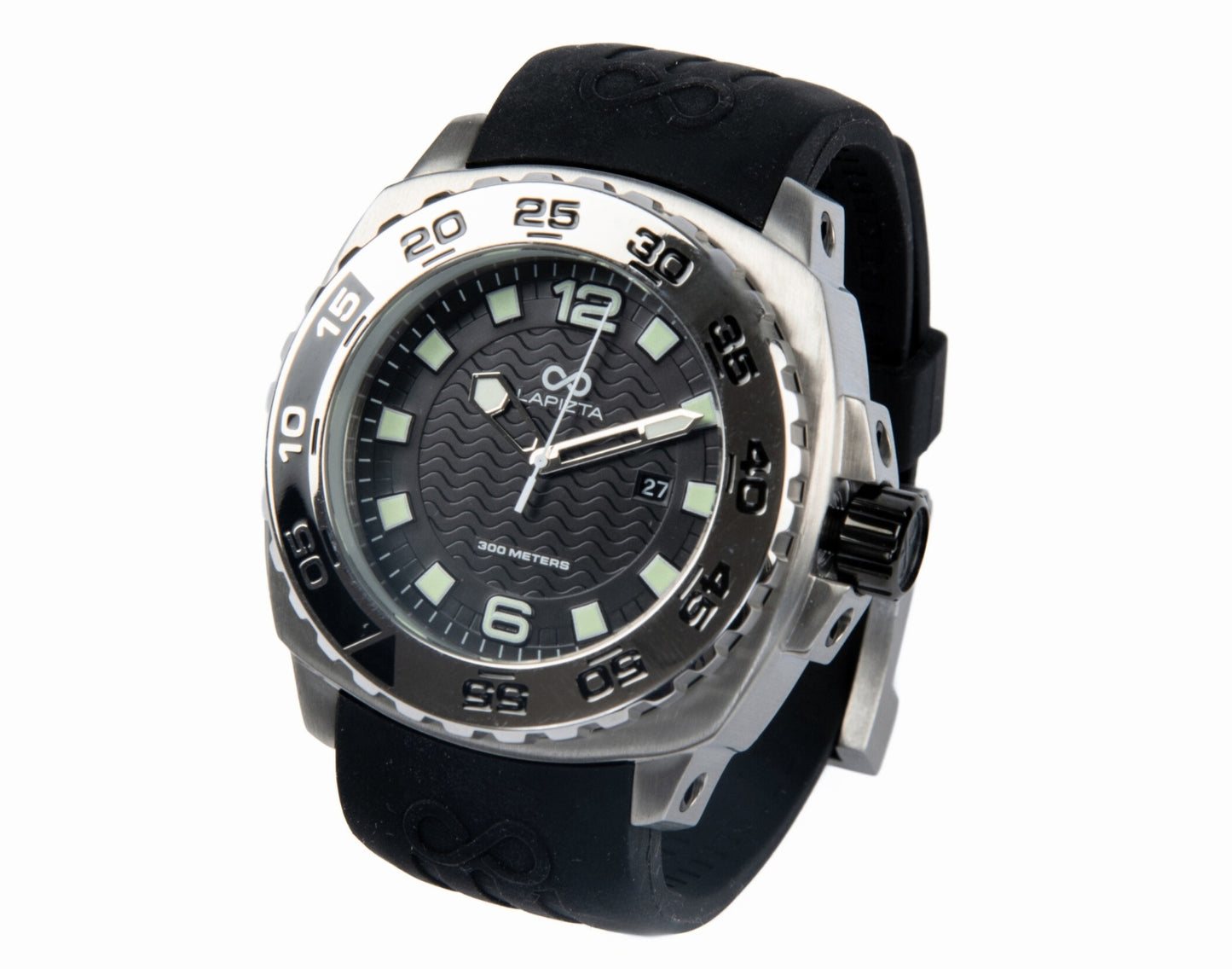 Lapizta Audax 43/48MM 300M WR Black Dive Watch with Rubber Strap in Steel