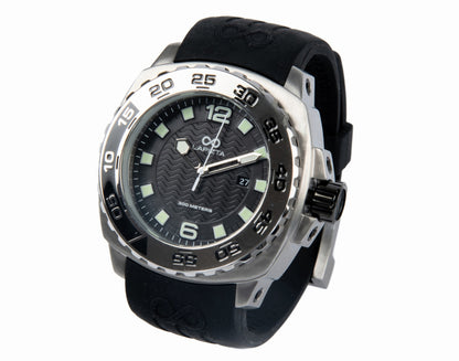 Lapizta Audax 43/48MM 300M WR Black Dive Watch with Rubber Strap in Steel