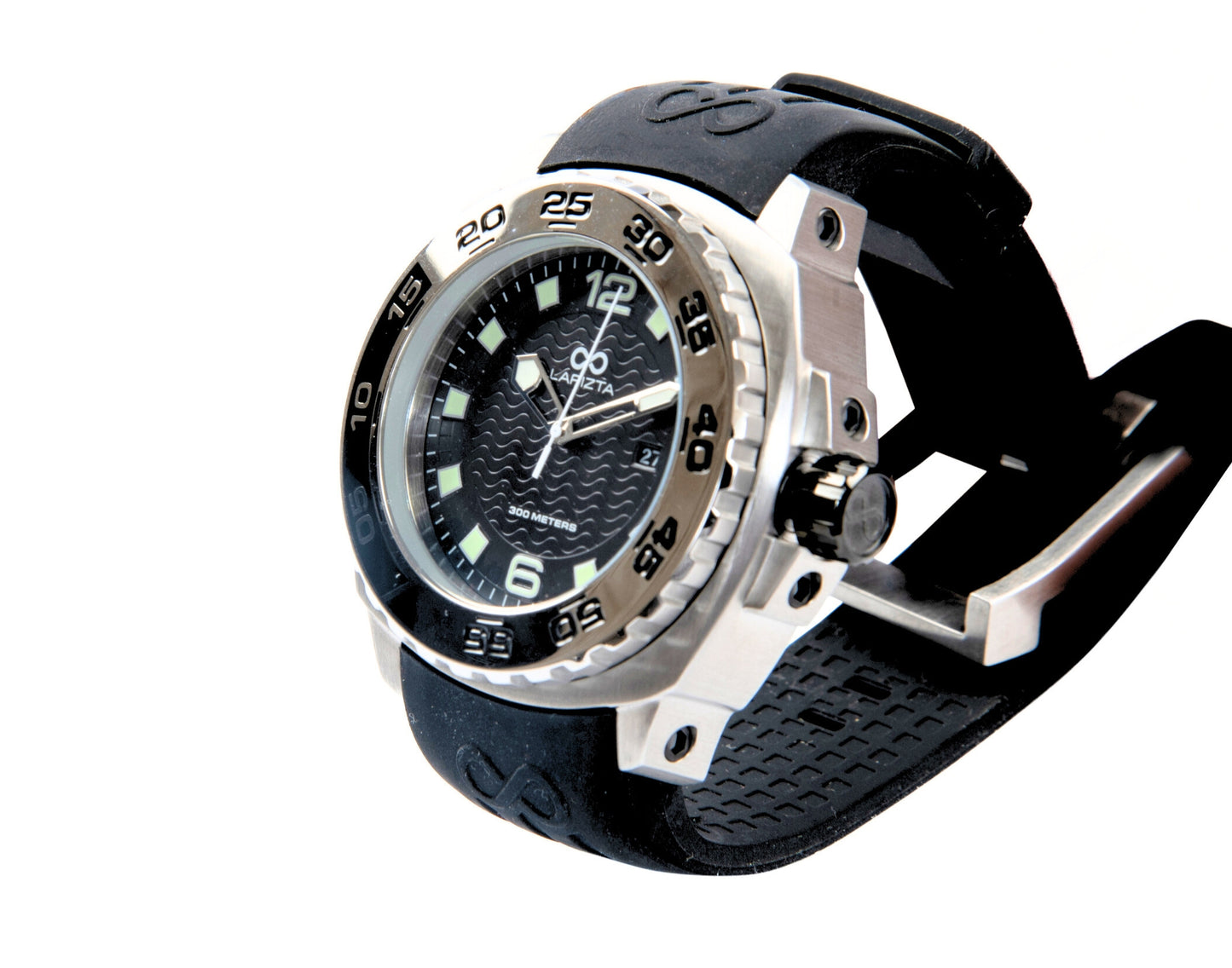 Lapizta Audax 43/48MM 300M WR Black Dive Watch with Rubber Strap in Steel