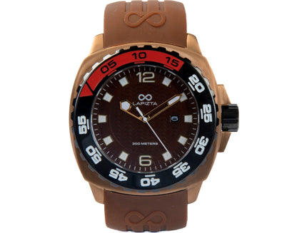 Lapizta Audax 43/48MM 300M WR Brown Dive Watch with Rubber Strap in Gold