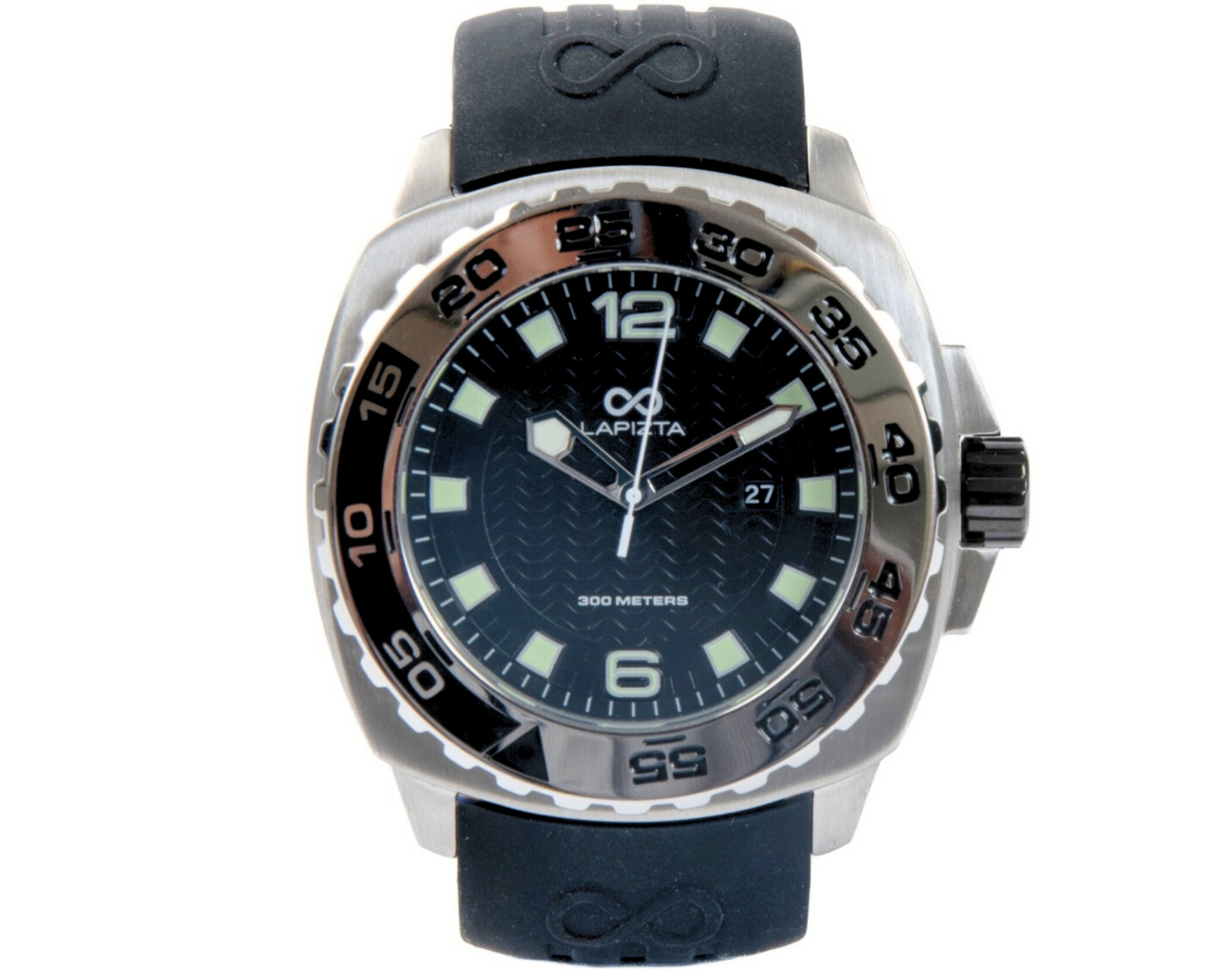 Lapizta Audax 43/48MM 300M WR Black Dive Watch with Rubber Strap in Steel