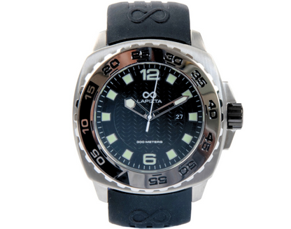 Lapizta Audax 43/48MM 300M WR Black Dive Watch with Rubber Strap in Steel