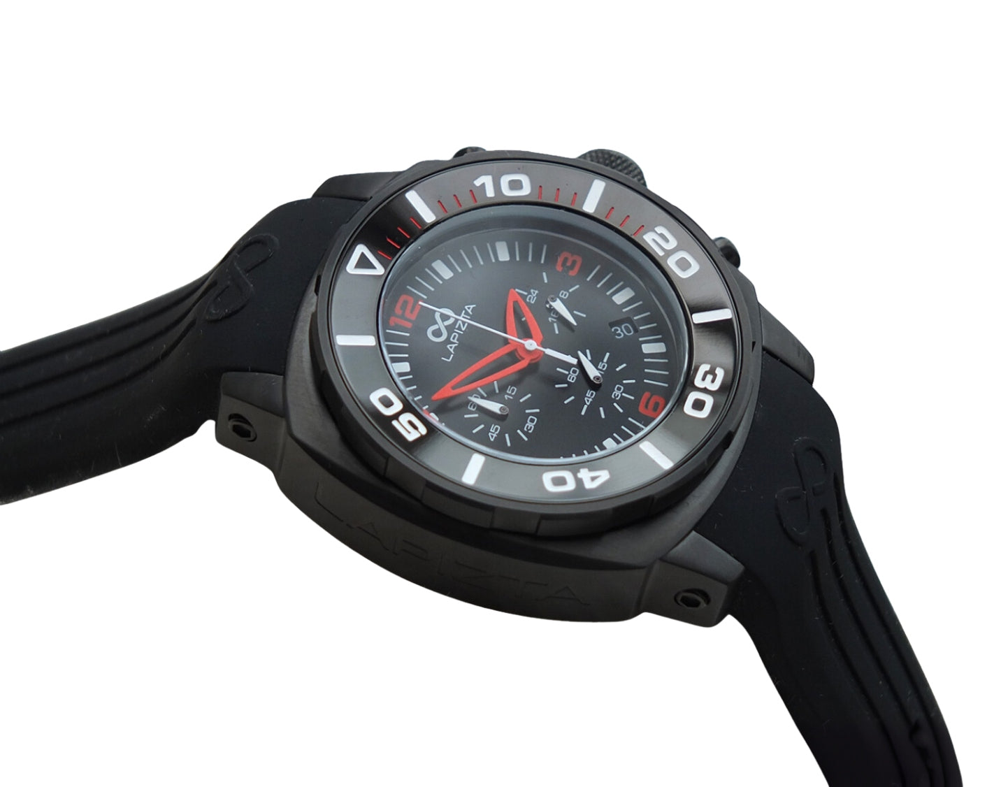 Lapizta Zatara 43/48MM 100M WR Red Dial Rubber Strap Chronograph Watch