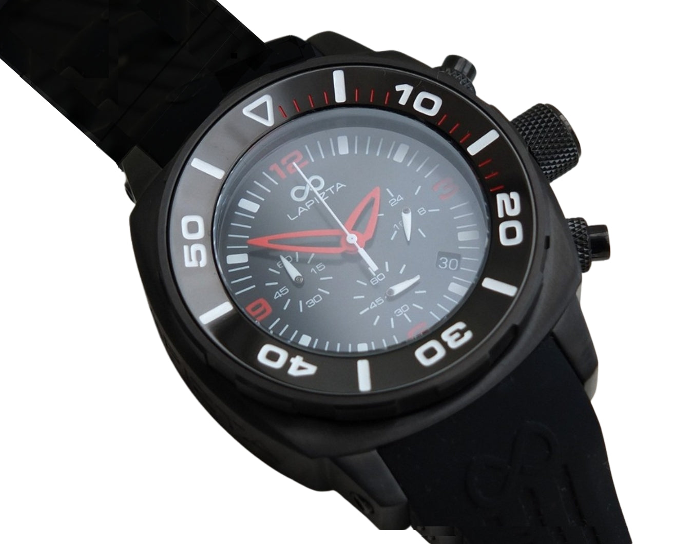 Lapizta Zatara 43/48MM 100M WR Red Dial Rubber Strap Chronograph Watch