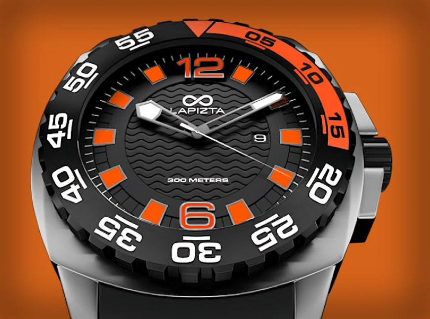 300M Water Resistant Watch With 48MM for Extreme Depths In Orange By Lapizta Audax